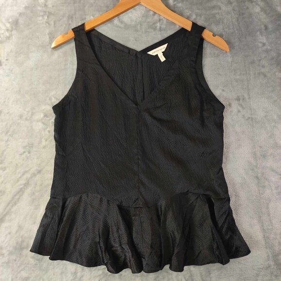 Rebecca Taylor Women 2 Black Silk Ruffle Hem Corporate Goth Dark Romantic Blouse - Picture 1 of 10
